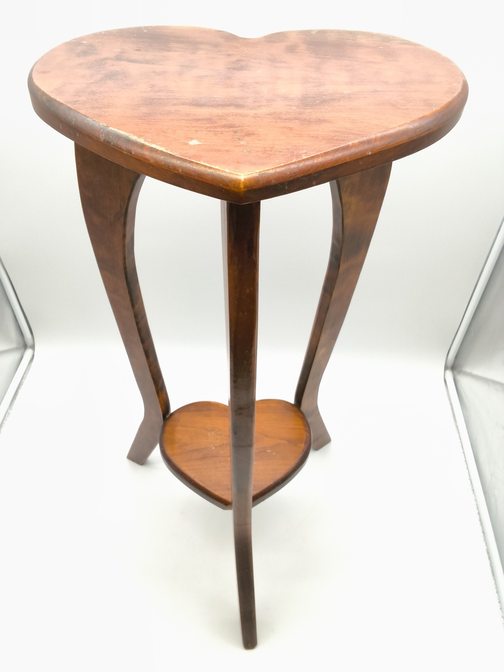 Vintage Wooden Heart Plant Stand, Accent Side Table - Whimsical Boho MCM